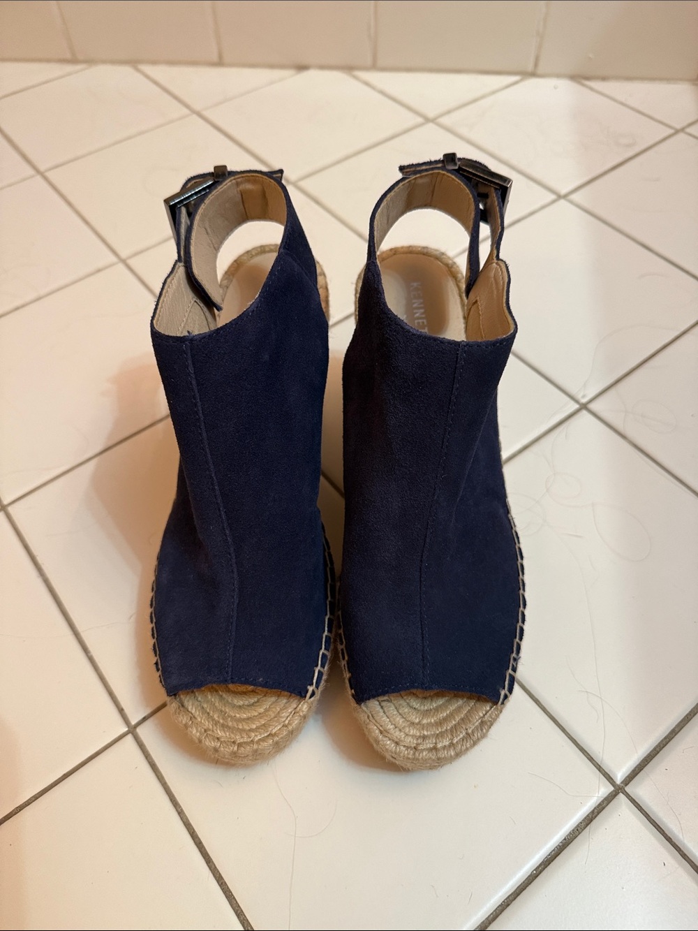 Kenneth Cole Navy Suede Espadrille Wedge Sandals - Picture 2 of 4